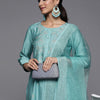 Indyancart VA Women's Blue Ethnic Motifs Embroidered Sequinned Kurta with Trousers & With Dupatta