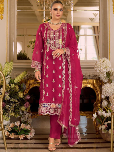 Indyancart IE Women Ethnic Motifs Embroidered Kurta with Trousers & Dupatta