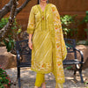 Dhiyona IE Mustard Leheriya Printed Thread Work Pure Cotton Kurta with Trousers & Dupatta