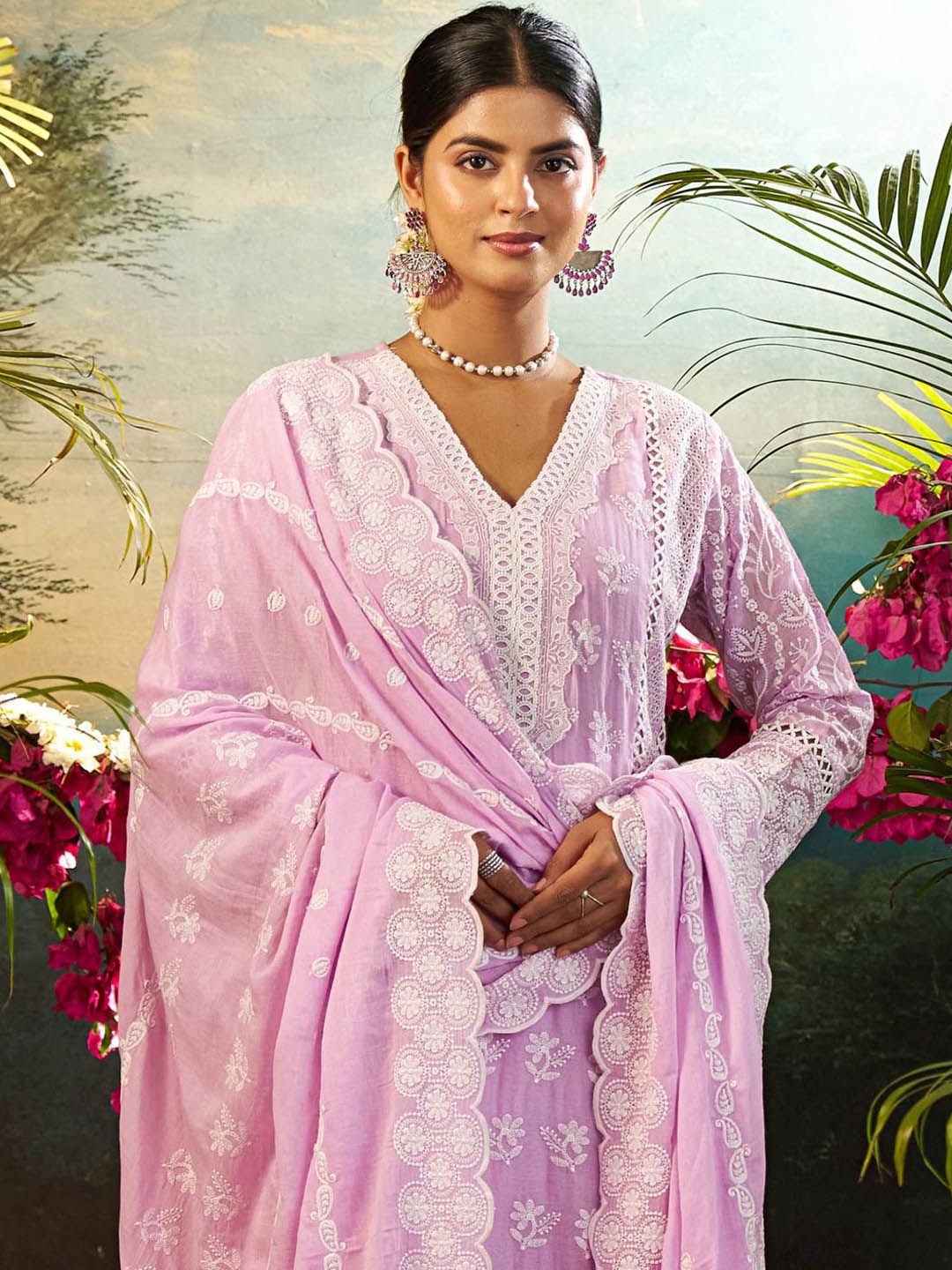 Women Ethnic Motifs Embroidered Cotton Kurta with Trousers & Dupatta