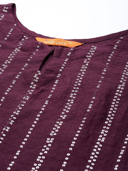 Indyancart IE Women Purple Sequinned Kurta with Palazzos & With Dupatta
