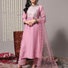 Dhiyona VA Women'sEthnic Motifs Yoke Design Mirror Work Straight Kurta With Trousers & Dupatta