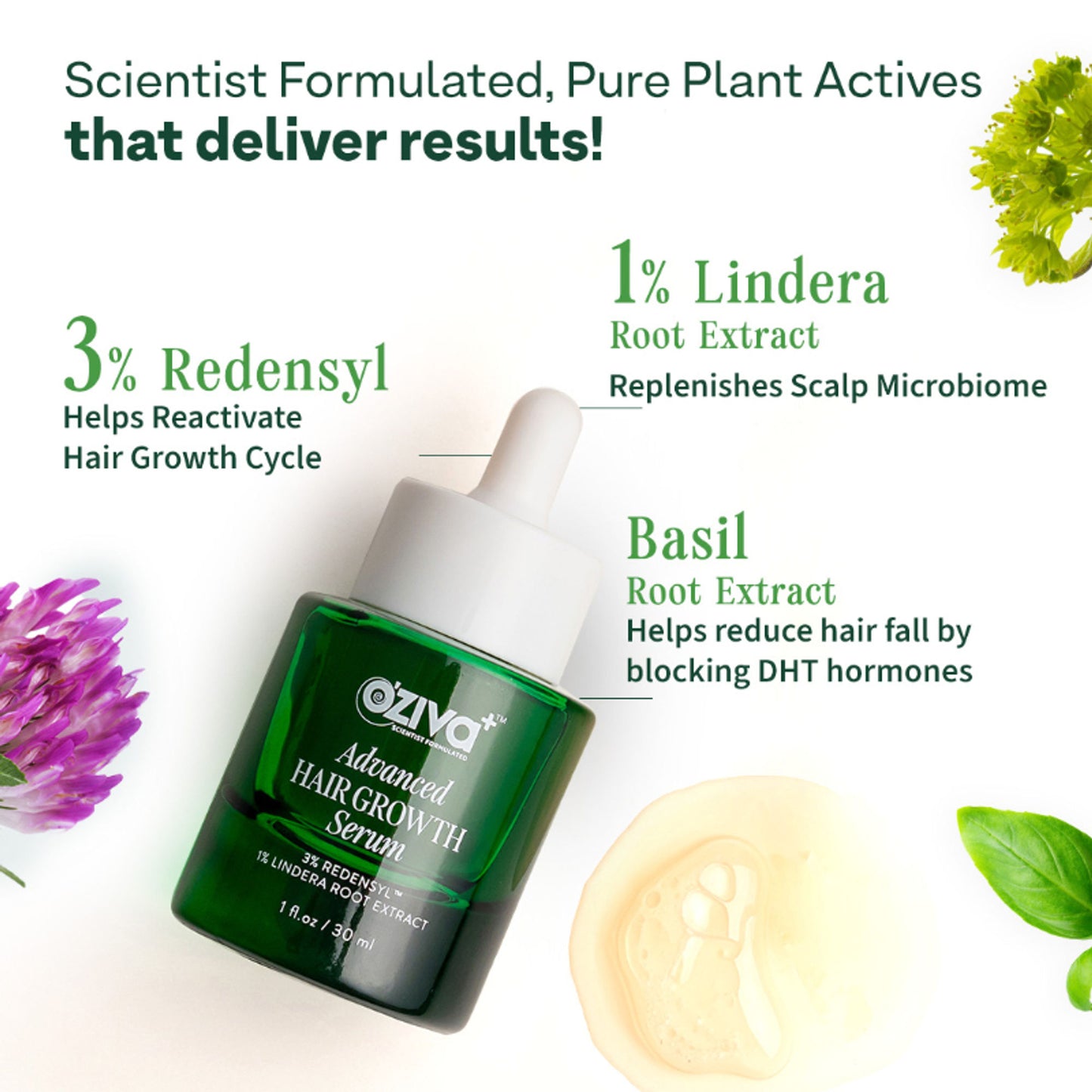 OZiva Advanced Hair Serum with Redensyl, Balances Scalp Microbiome & Reactivates Hair Growth Cycle