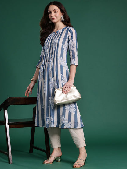 Indyancart IE Women Floral Printed Regular Pure Cotton Kurta with Trousers