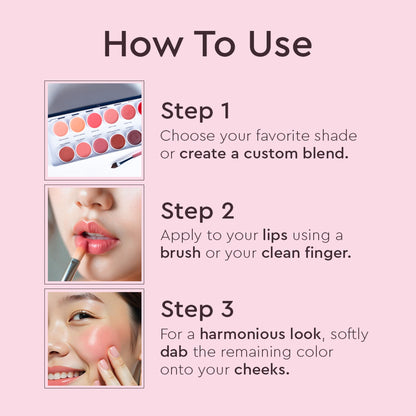 C2P Pro Studio Lip Spectrum 12 Color Cream Lipstick Palette - Brush