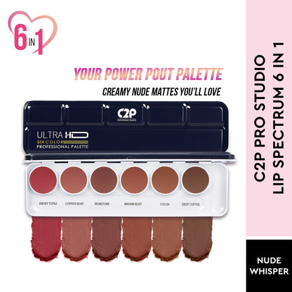 C2P Pro Studio Lip Spectrum 6 Color Cream Lipstick Palette - Neud Whisper