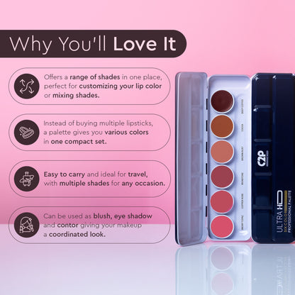 C2P Pro Studio Lip Spectrum 6 Color Cream Lipstick Palette - Neud Whisper