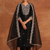 Indyancart IE Floral Embroidered Thread Work Liva Kurta with Trousers & Dupatta