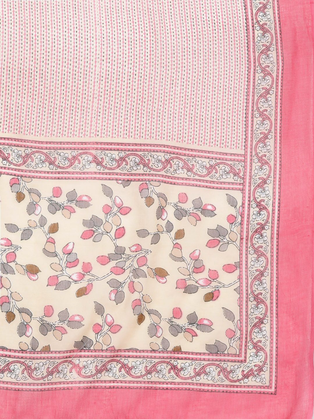 Indyancart VA Women'sFloral Printed Mirror Work Pure Cotton Kurta with Trousers & Dupatta
