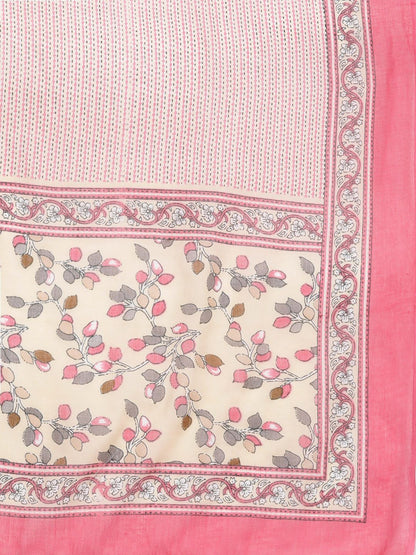 Indyancart VA Women'sFloral Printed Mirror Work Pure Cotton Kurta with Trousers & Dupatta