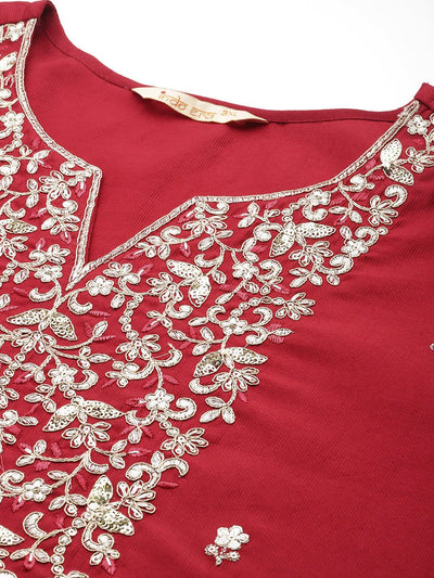 Indyancart IE Plus Size Ethnic Motifs Embroidered Sequinned Liva Kurta with Trousers & Dupatta