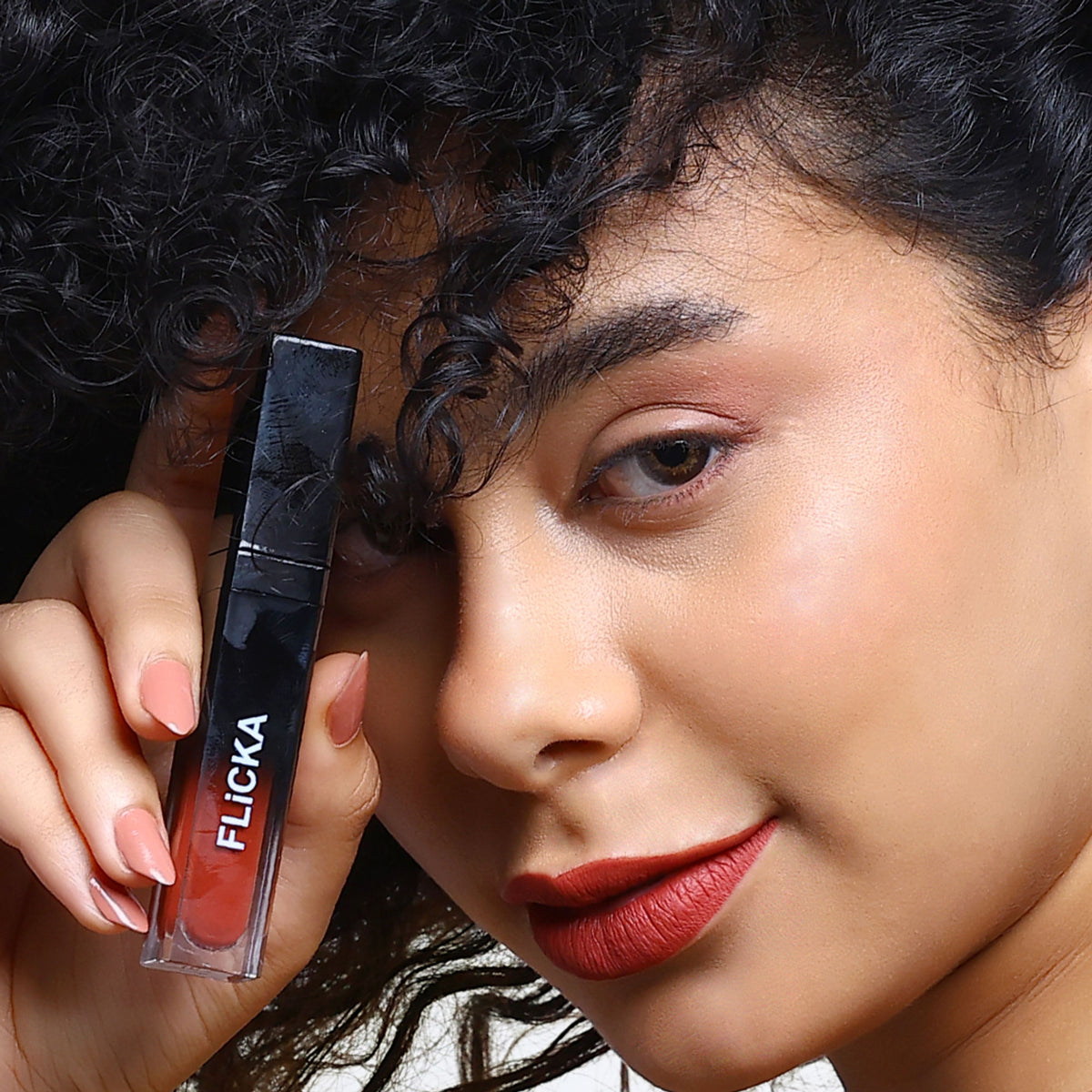 FLiCKA Flicka Set with Attack Liquid Lipstick in Walnut Wonder showing the lipstick tube and packaging on a white background.