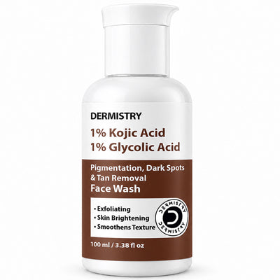 DERMISTRY Kojic Acid Face Wash Pigmentation Dark Spots Tan Removal Glowing Skin Lightening Whitening