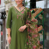 Dhiyona IE Women Floral Embroidered Regular Thread Work Liva Kurta with Trousers & With Dupatta