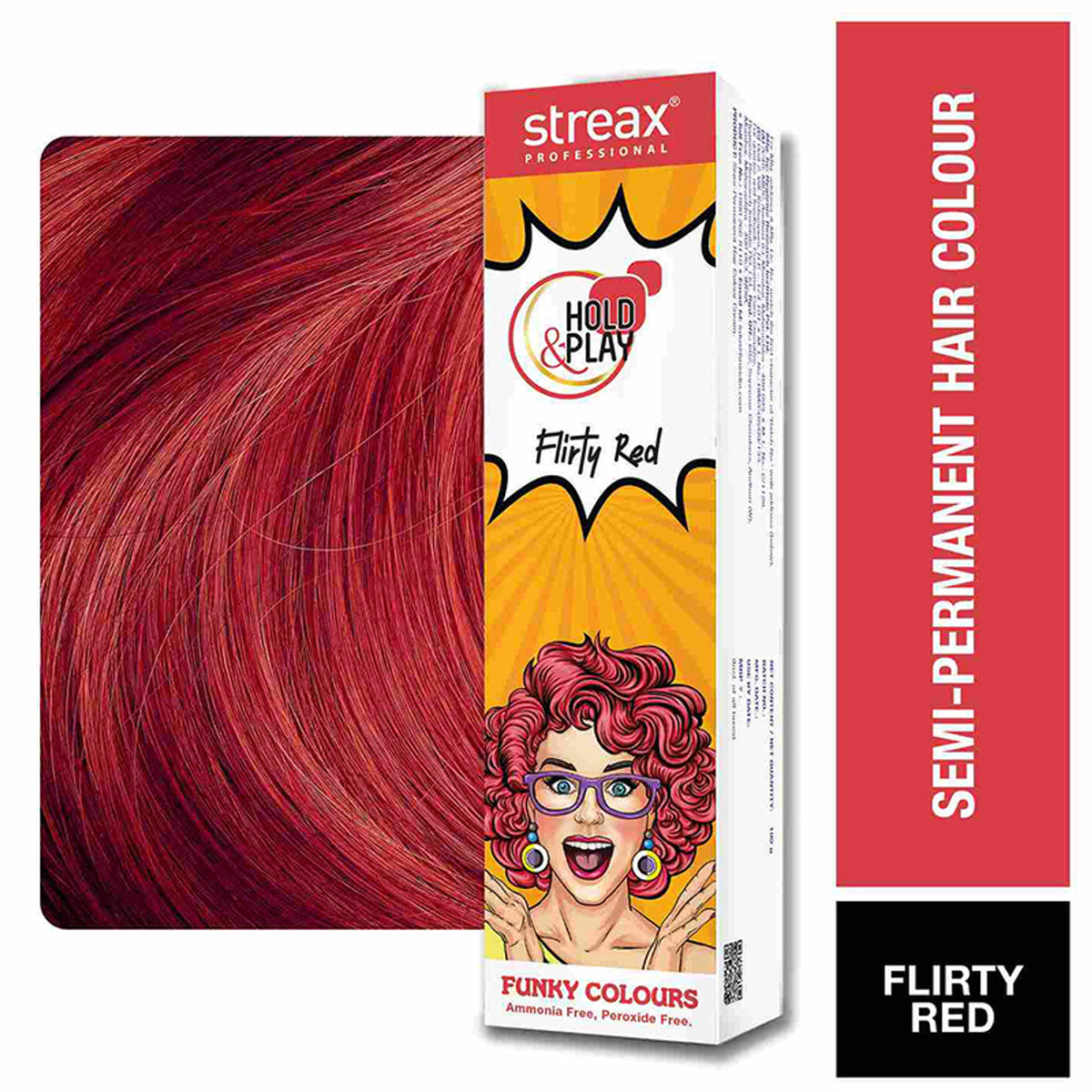 Streax Professional Hold & Play Funky Colour, Ammonia Free, Semi-Permanent Hair Colour, Zesty Yellow - Flirty Red