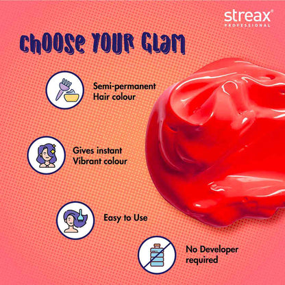 Streax Professional Hold & Play Funky Colour, Ammonia Free, Semi-Permanent Hair Colour, Zesty Yellow - Flirty Red