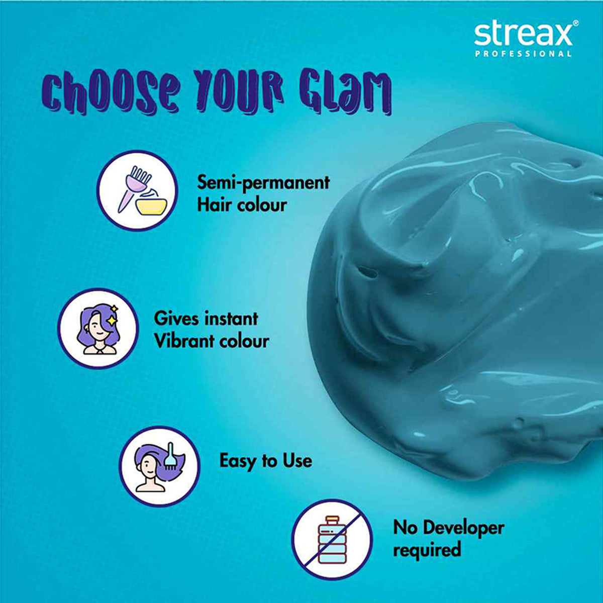 Streax Professional Hold & Play Funky Colour, Ammonia Free, Semi-Permanent Hair Colour, Zesty Yellow - Mystic Blue