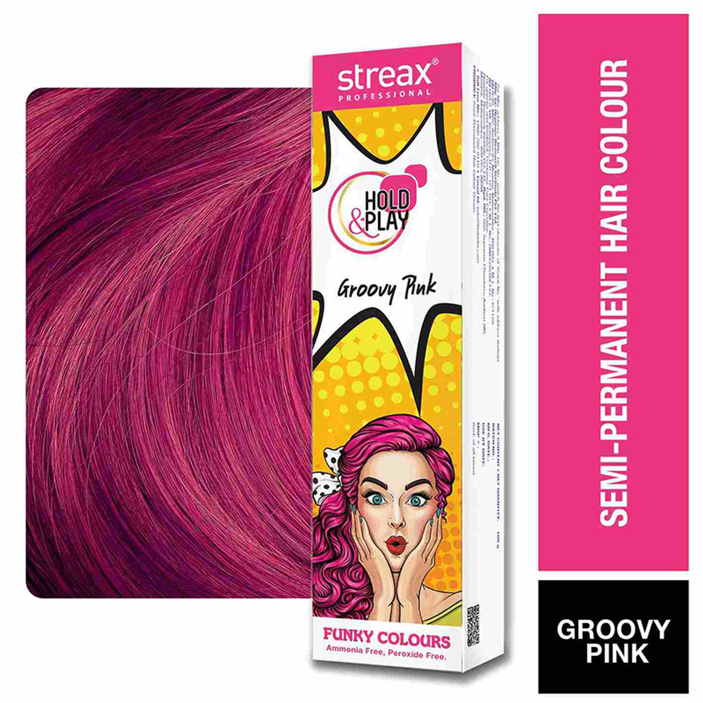 Streax Professional Hold & Play Funky Colour, Ammonia Free, Semi-Permanent Hair Colour, Zesty Yellow - Groovy Pink