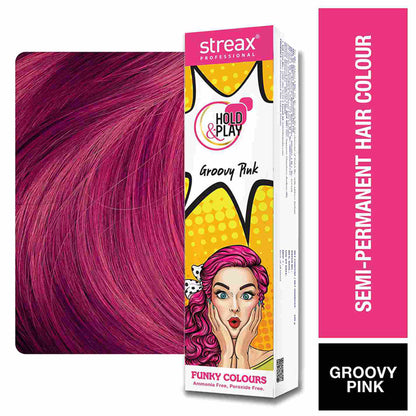 Streax Professional Hold & Play Funky Colour, Ammonia Free, Semi-Permanent Hair Colour, Zesty Yellow - Groovy Pink