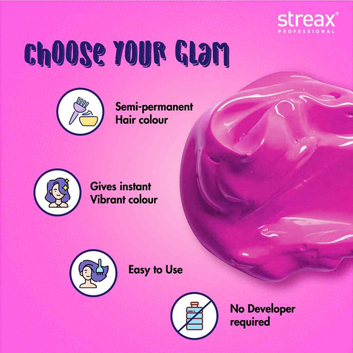 Streax Professional Hold & Play Funky Colour, Ammonia Free, Semi-Permanent Hair Colour, Zesty Yellow - Groovy Pink