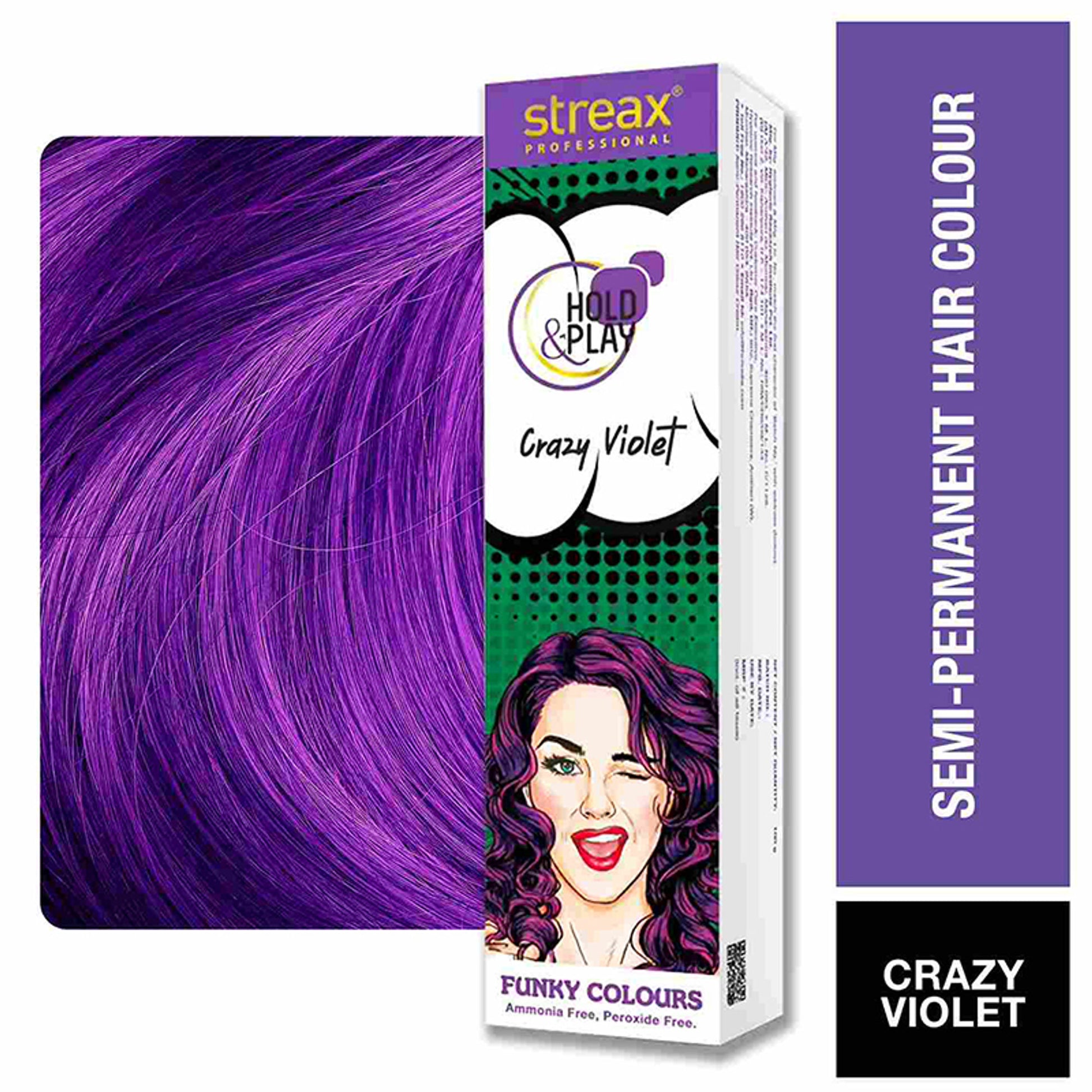 Streax Professional Hold & Play Funky Colour, Ammonia Free, Semi-Permanent Hair Colour, Zesty Yellow - Crazy Violet