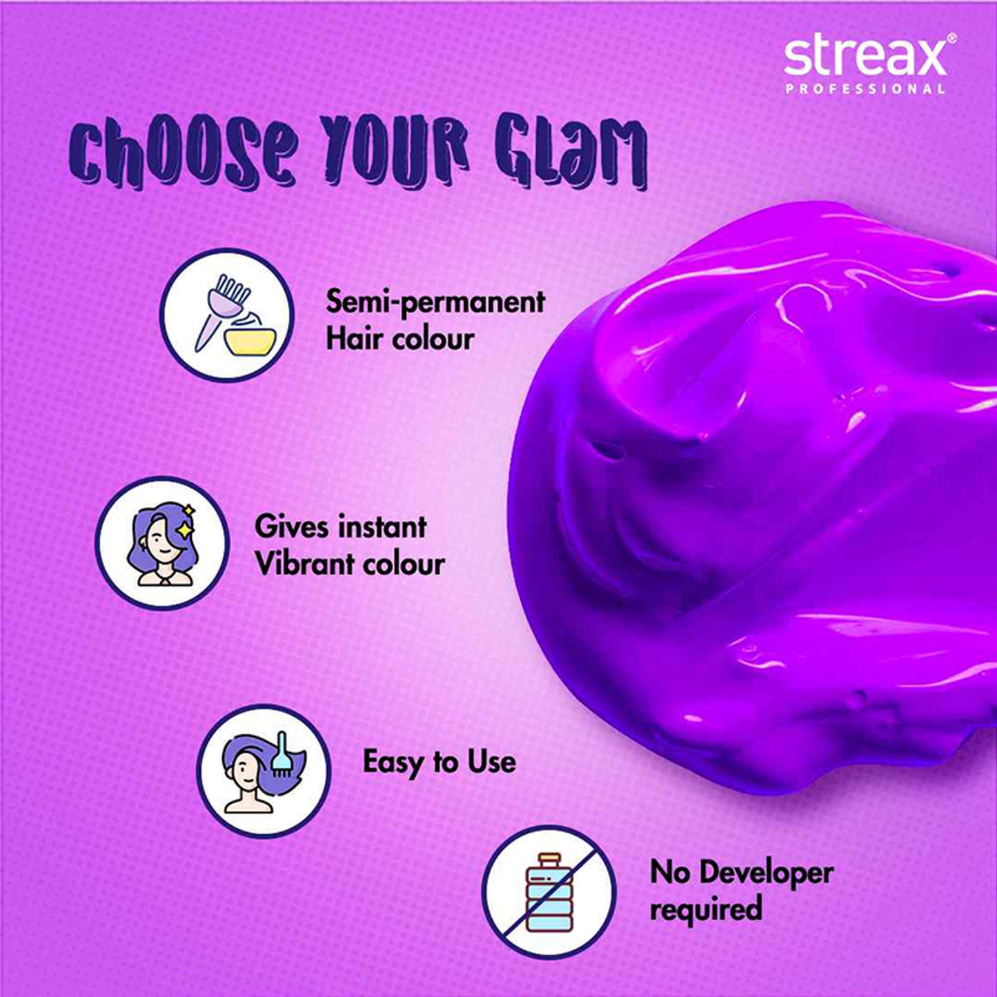 Streax Professional Hold & Play Funky Colour, Ammonia Free, Semi-Permanent Hair Colour, Zesty Yellow - Crazy Violet