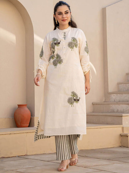 Dhiyona IE Embroidered Pure Cotton Tunic With Trousers Co-Ords