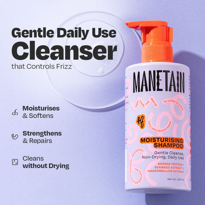 Manetain Moisturising Shampoo For Curly Hair - Gentle Cleanser For Soft &Defined Curls - CG Friendly