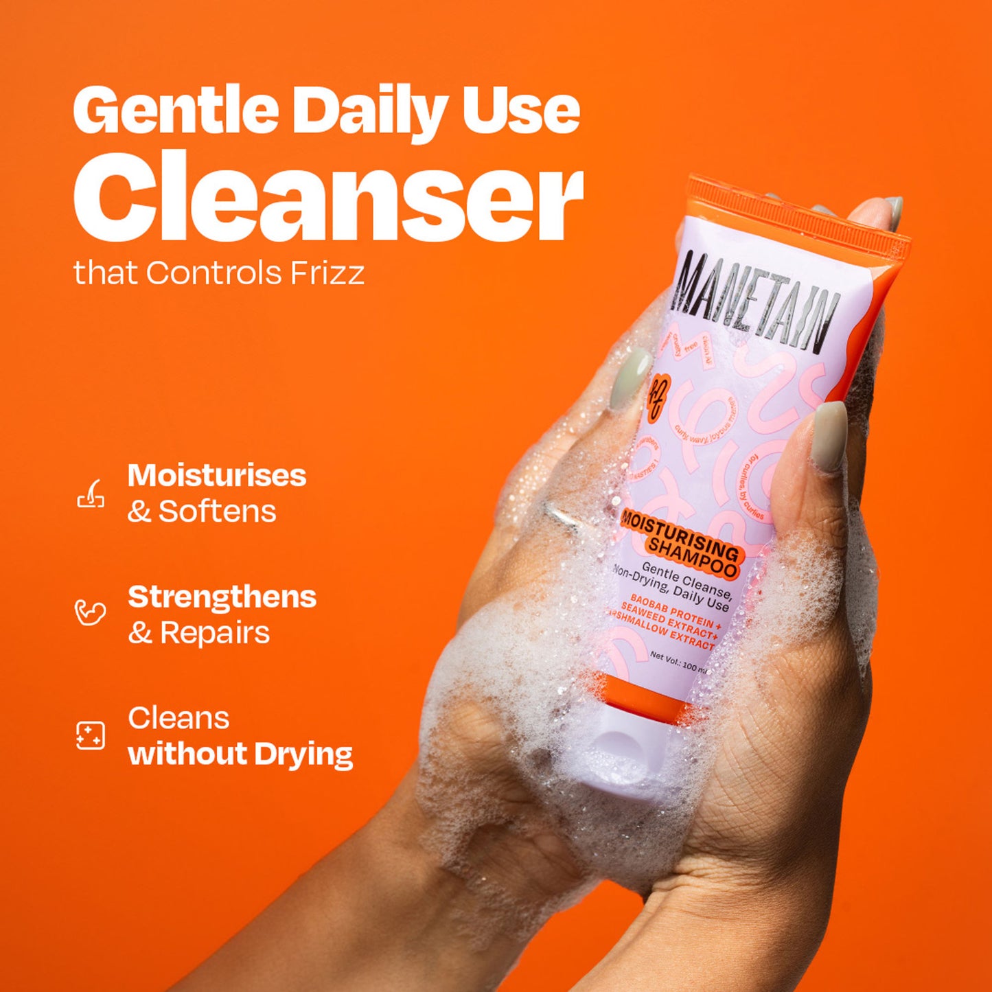 Manetain Moisturising Shampoo For Curly Hair - Gentle Cleanser For Soft &Defined Curls - CG Friendly