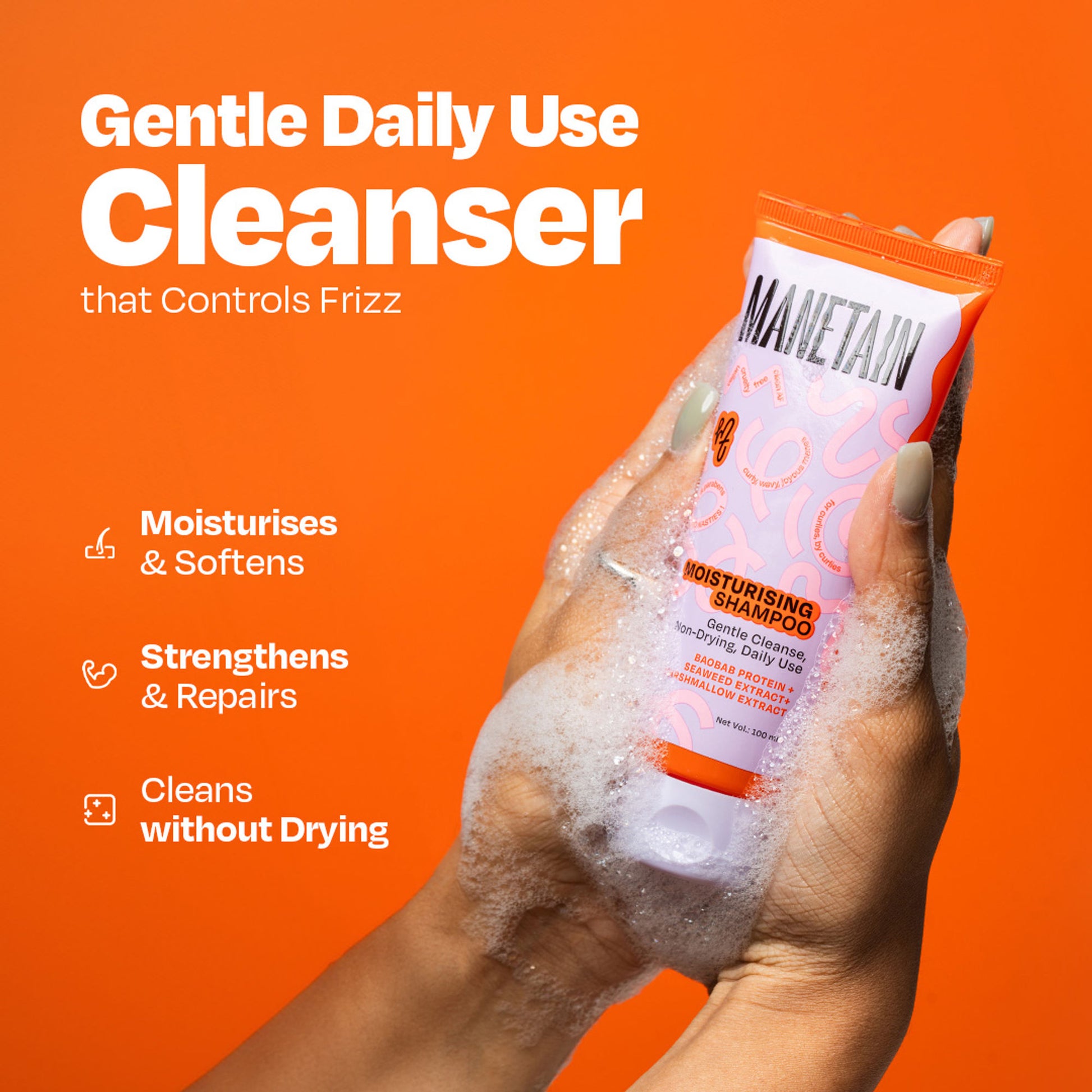 Manetain Moisturising Shampoo For Curly Hair - Gentle Cleanser For Soft &Defined Curls - CG Friendly