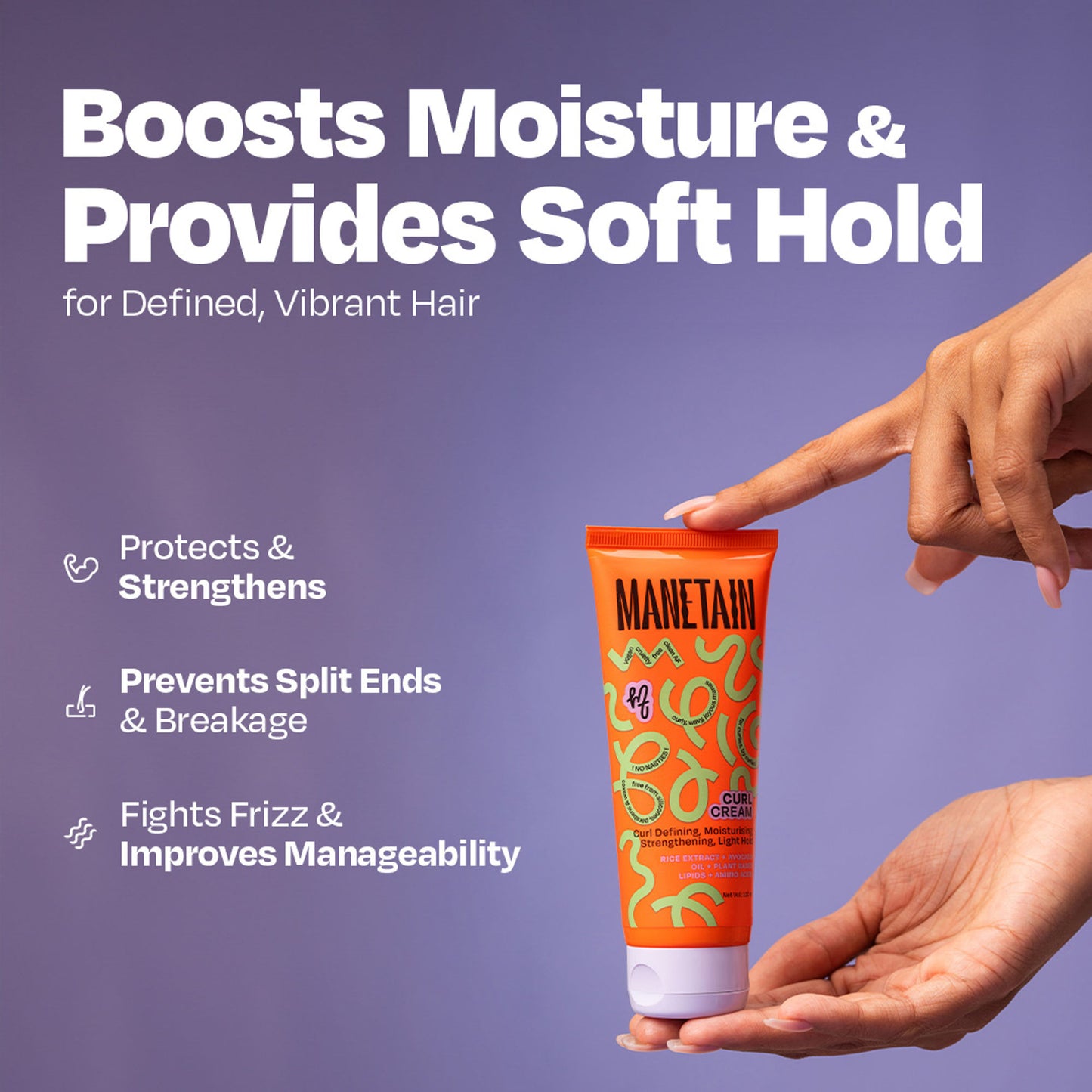 Manetain Curl Cream For Curly & Wavy Hair - Hydrating, Frizz Control, Curl Definition & Soft