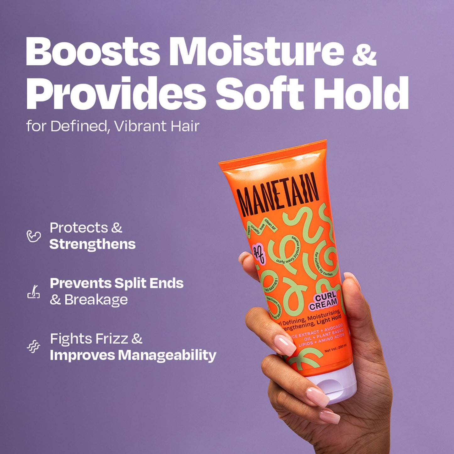 Manetain Curl Cream For Curly & Wavy Hair - Hydrating, Frizz Control, Curl Definition & Soft
