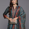 Dhiyona VA Women'sFloral Printed Mandarin Collar Chanderi Silk Straight Kurta with Trouser & Dupatta