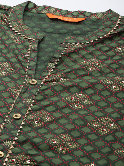 Dhiyona IE Women Green Ethnic Motifs Printed Gotta Patti Kurta with Trousers & With Dupatta