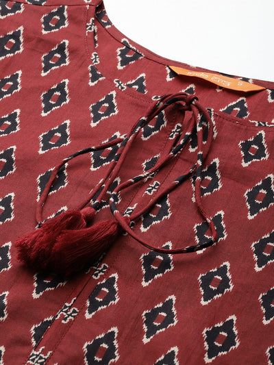 Indyancart IE Ethnic Motifs Printed Pure Cotton Kurta with Trousers