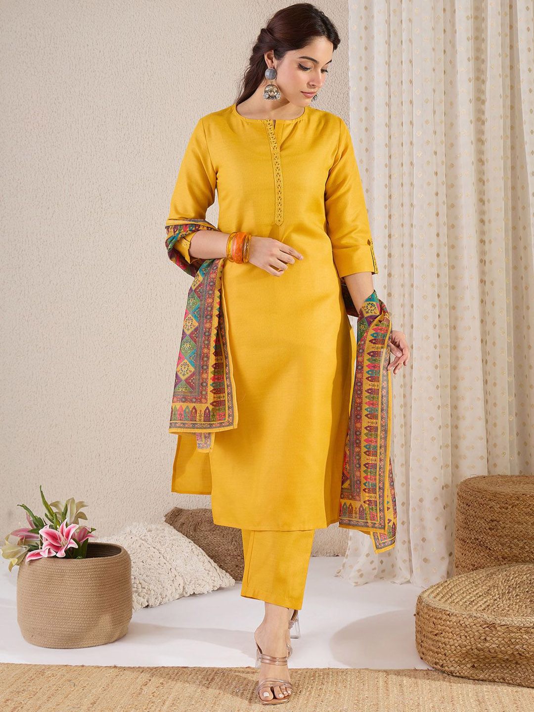 Indyancart IE Straight Kurta With Trouser & Dupatta