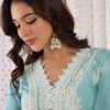 Indyancart IE Floral Embroidered V-Neck Sequinned Straight Kurta With Trousers & Dupatta