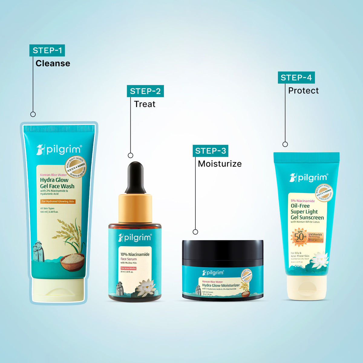 Pilgrim Korean Rice Water & 2% Niacinamide Hydra Glow Gel Face Wash Hydrated Glass Glowing Skin