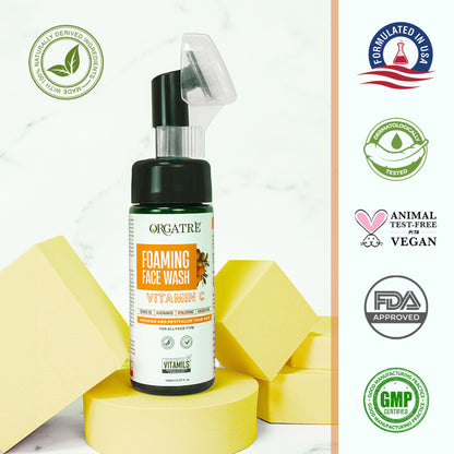 Orgatre Niacinamide & Vitamin C Foaming Face Wash With Built-In Silicon Brush For Acne-Prone Skin