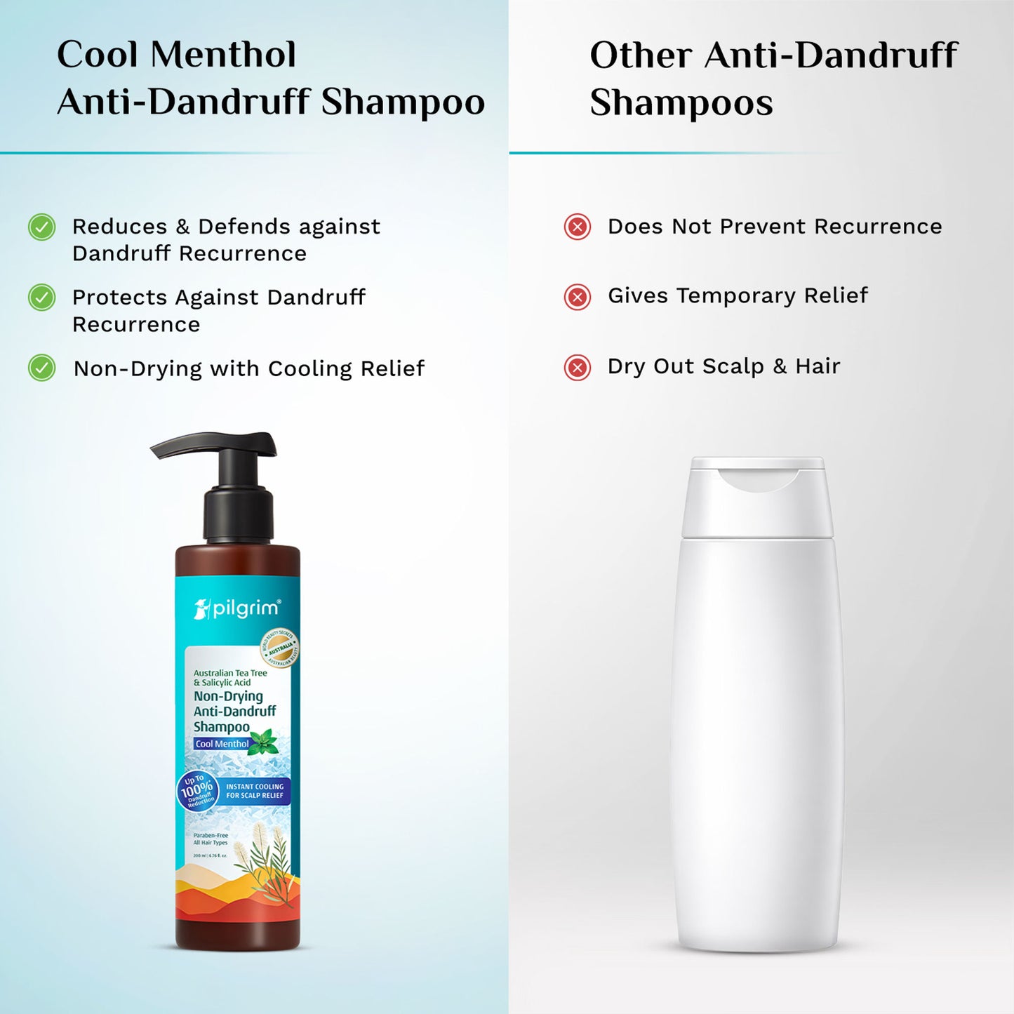 Pilgrim Australian Tea Tree & Salicylic Acid Cool Menthol Non-Drying Anti-Dandruff Shampoo
