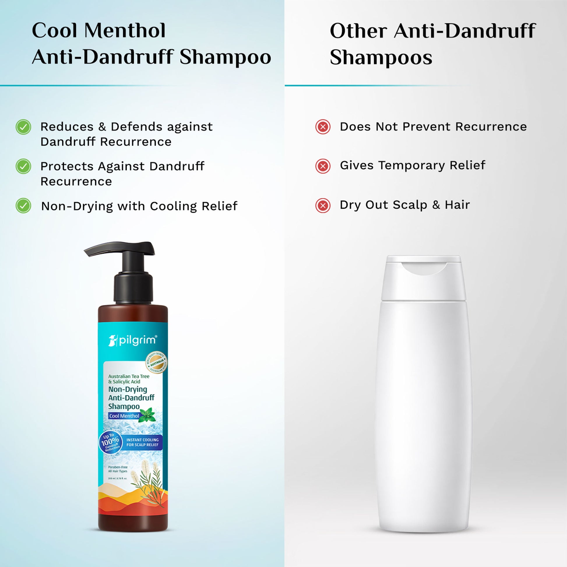 Pilgrim Australian Tea Tree & Salicylic Acid Cool Menthol Non-Drying Anti-Dandruff Shampoo