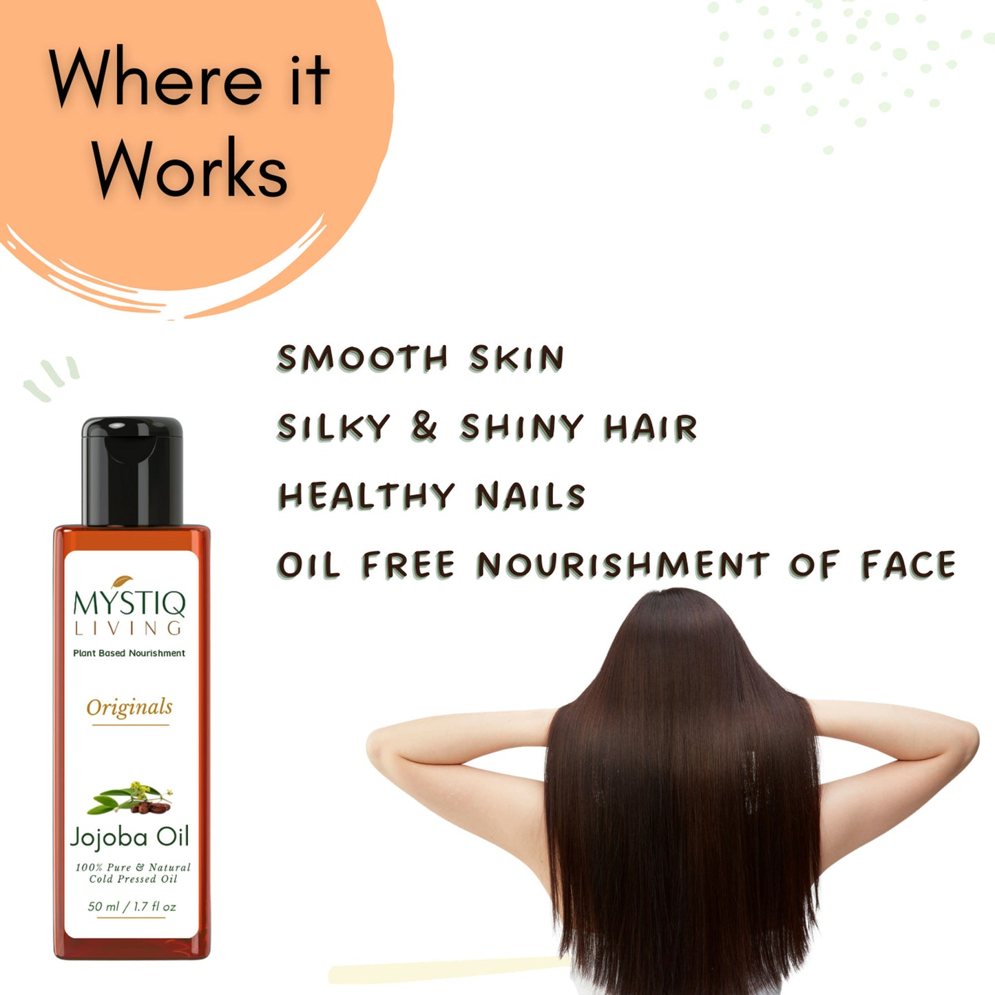 Mystiq Living Jojoba Oil for Hair, Face, Skin & Body, Cold Pressed and Organic