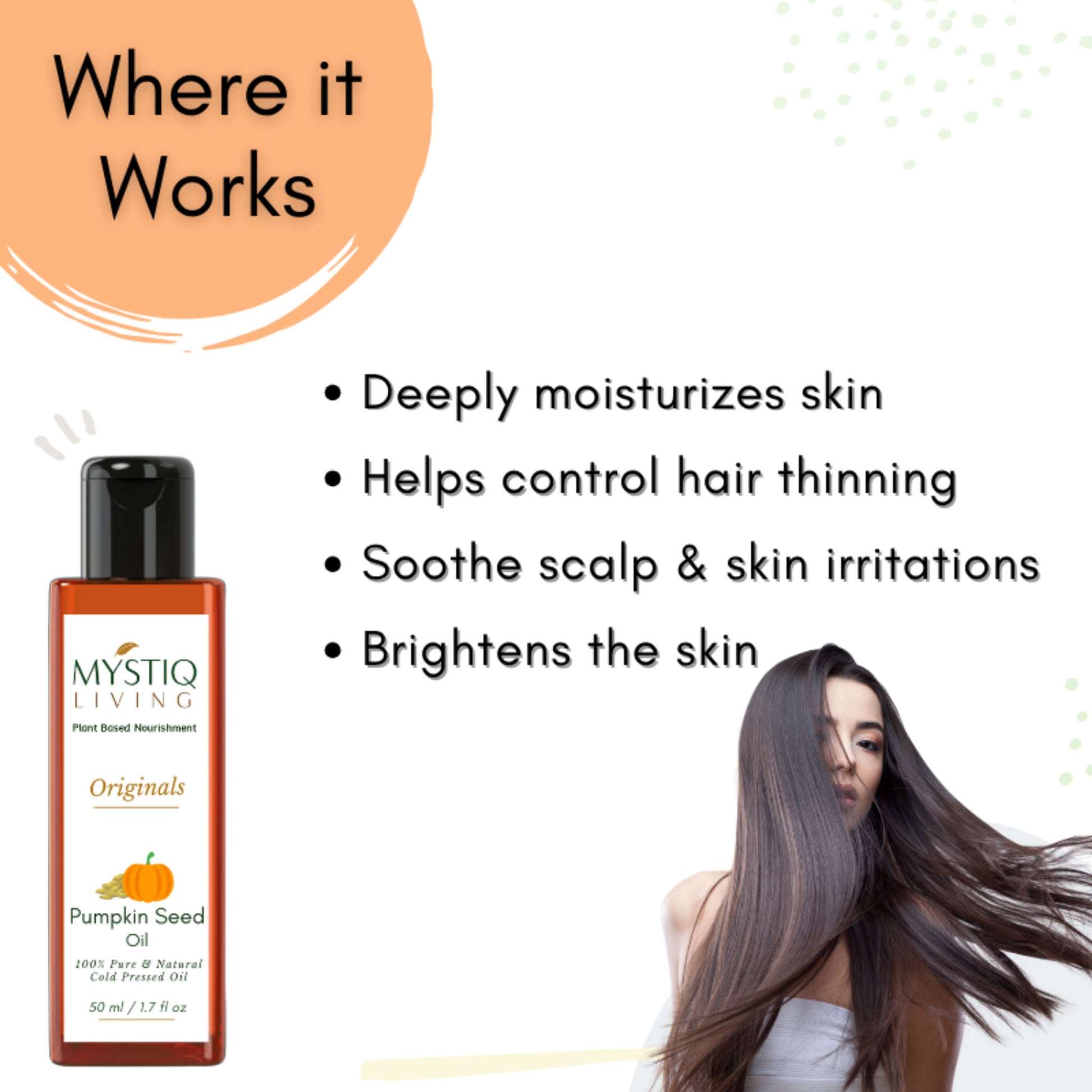 Mystiq Living Pumpkin Seed Oil For Hair Growth, 100% Pure Cold Pressed Oil for Hair, Face & Skin