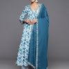 Dhiyona VA Women'sPrinted Regular Kantha Work Pure Cotton Kurta with Palazzos & Dupatta