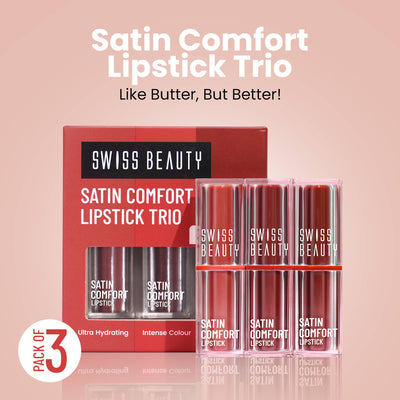 Swiss Beauty Satin Comfort Lipstick Trio 3-In-1 Combo - Pink And Mauve