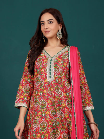 Indyancart VA Women's Floral Printed Regular Kurta with Dhoti Pants & With Dupatta
