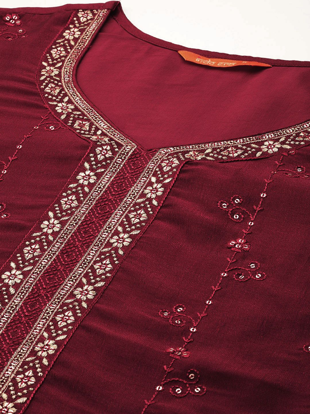Indyancart IE Floral Embroidered Zari Kurta With Trousers & Dupatta