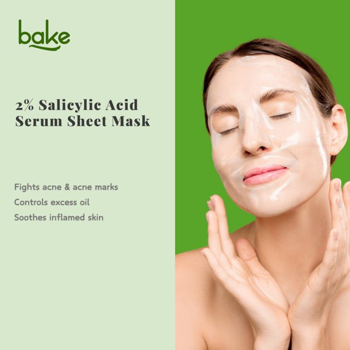 Bake 2% Salicylic Acid Sheet Mask For Black Heads, Oily And Acne Prone Skin