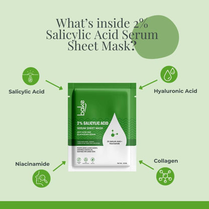 Bake 2% Salicylic Acid Sheet Mask For Black Heads, Oily And Acne Prone Skin