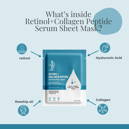 BAKE Retinol and Collagen Peptide Sheet Mask for anti-aging, skin tightening, and wrinkle reduction.